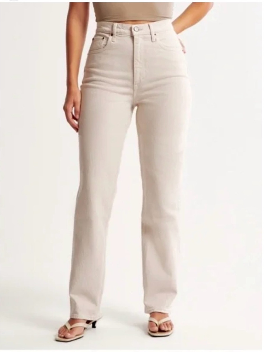Abercrombie & Fitch High-Rise Straight Leg Jeans - Cream